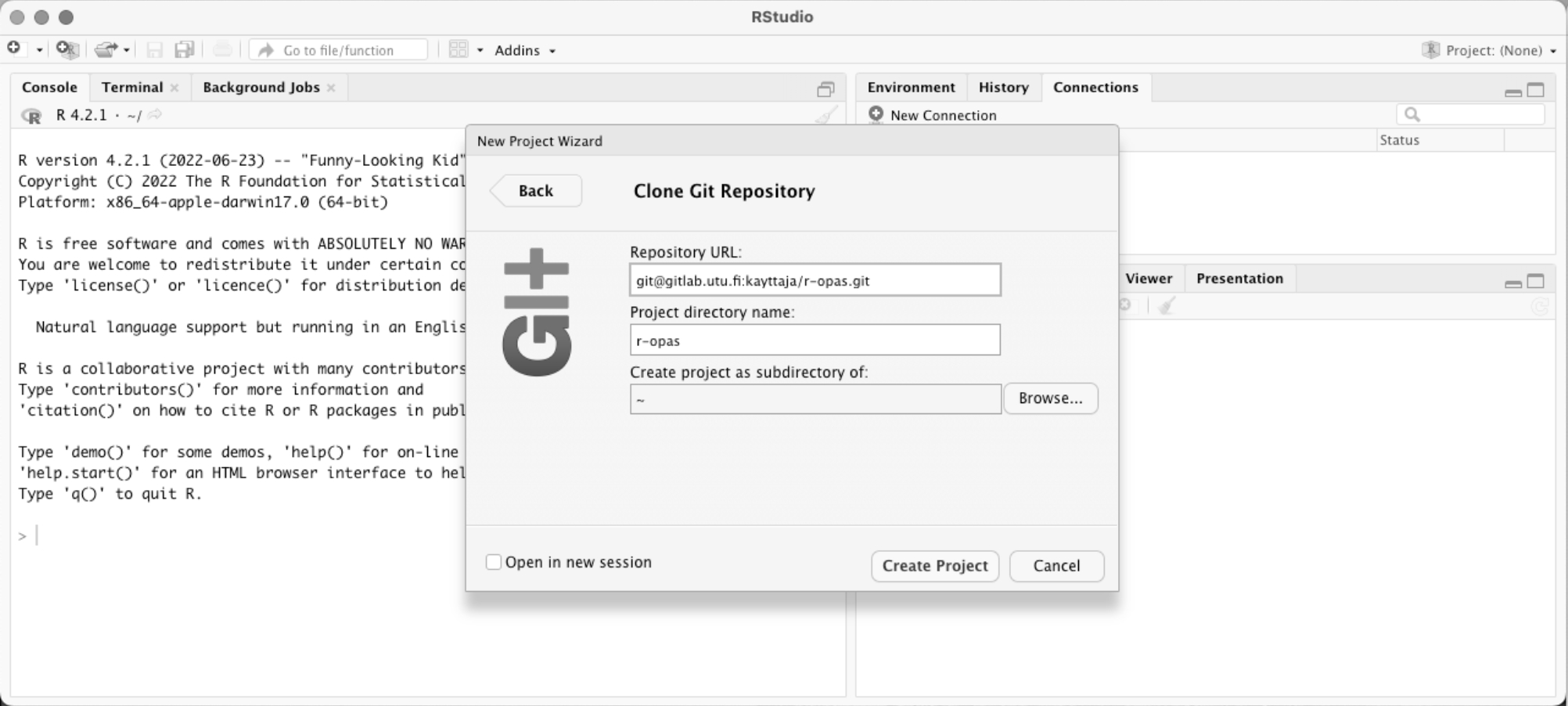 Projektin luominen RStudioon